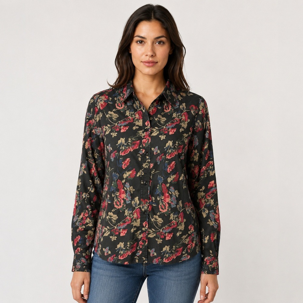 Chaps Womens Medium Floral Button Down Shirt Long Sleeve Cotton Blouse